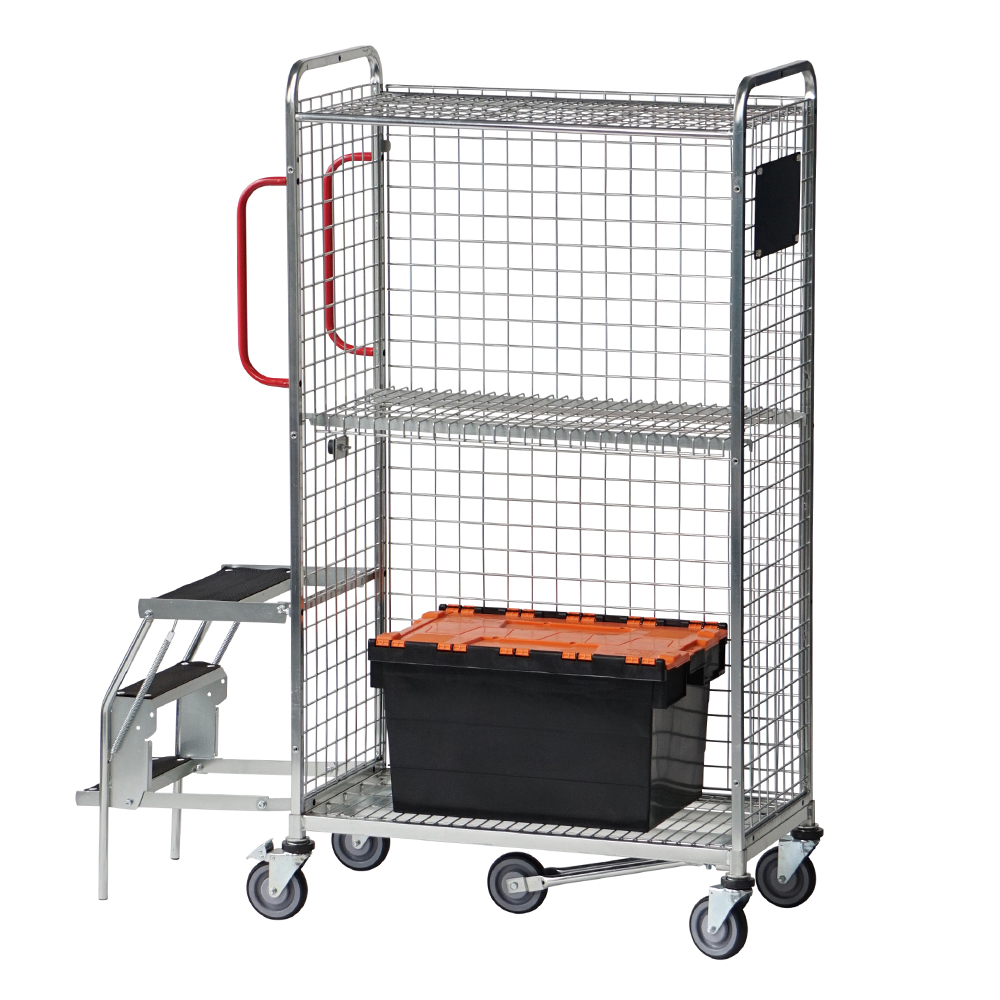 Multifunctional picking trolley with fitted fold away steps
