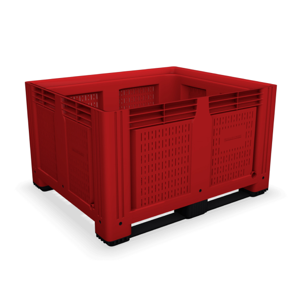 Red Plastic Pallet Box with Vented Sides