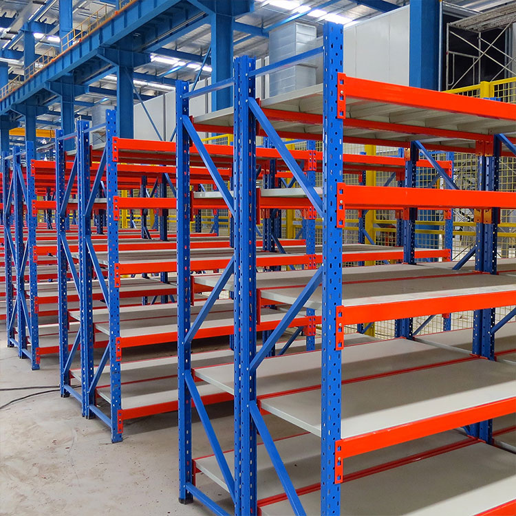 Long Span racking in warehouse in blues and orange colour scheme